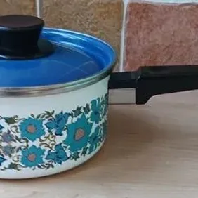 Blue Floral lidded Saucepan, 6.75", 1960/70s, Unused, retro, vintage