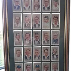 CRICKETERS 1934, John Player Cards 1 to 25, Framed for Wall Hanging