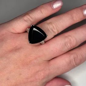 Thailand black spinel and Indian white topaz sterling silver ring