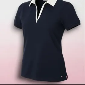 Tommy Hilfiger Woman Black Polo White Contrast Collar 1X